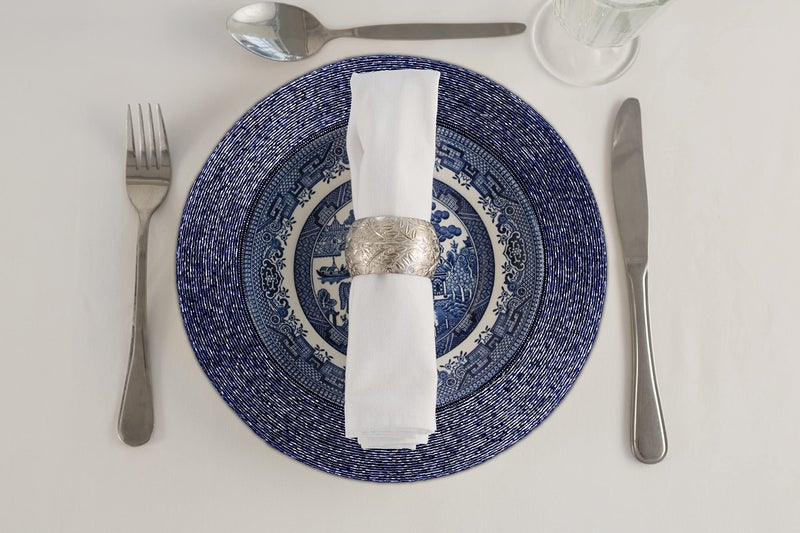 Light & Pro Lightnpro Farmhouse Beaded Placemats Set of 4 - Round Table Chargers - Decorative Handmade Beaded Placemats by Skilled Artisans - Elegant Table DÃ©cor for Dining & Special Occasions - 13 Inch Navy - Image 3